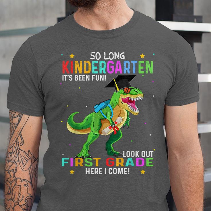 So Long Kindergarten Graduation Class 2025 Dinosaur Kids Unisex Jersey T-Shirt