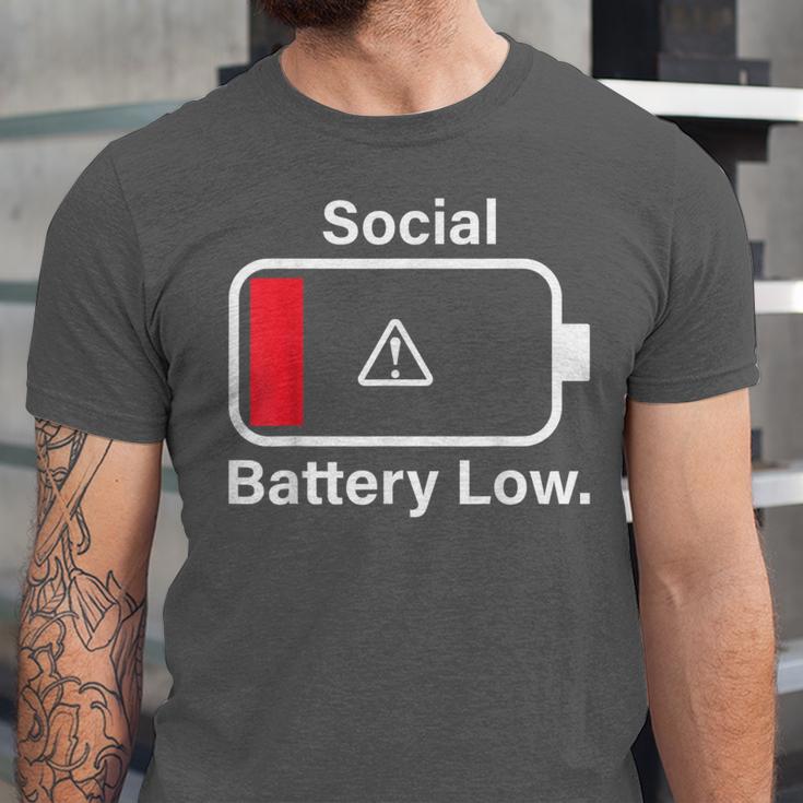 Social Battery Low Anti-Social Introvert Unisex Jersey T-Shirt Social Battery Low Anti-Social Introvert Unisex Jersey T-Shirt
