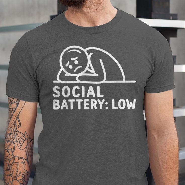 Social Battery Low Apparel Introvert Humor Unisex Jersey T-Shirt Social Battery Low Apparel Introvert Humor Unisex Jersey T-Shirt