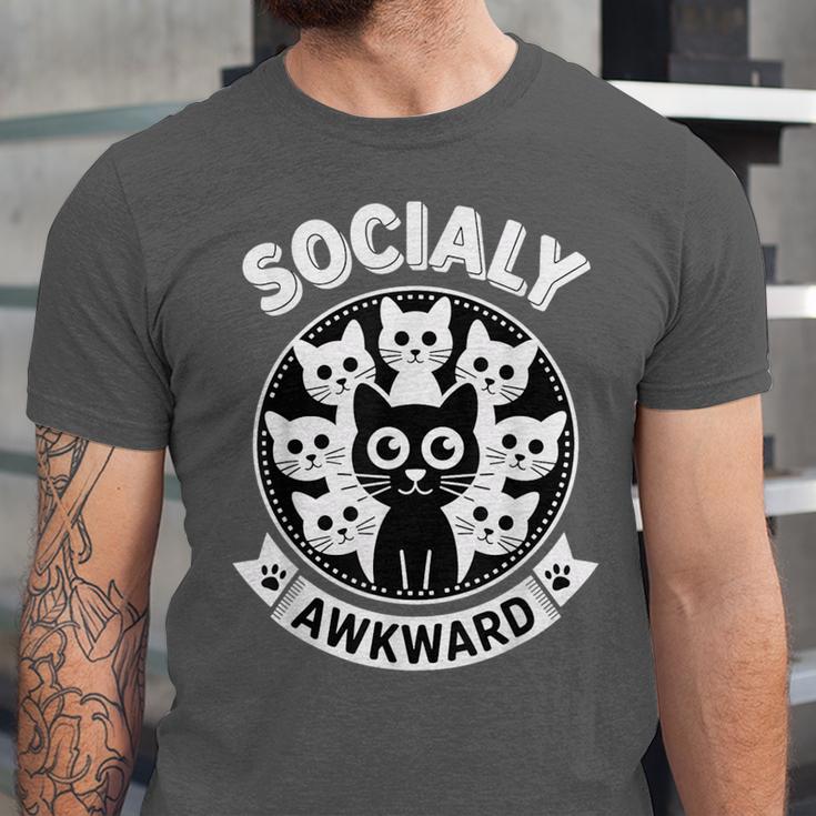 Socially Awkward Cute Introvert Cat Meme Anti-Social Club Unisex Jersey T-Shirt