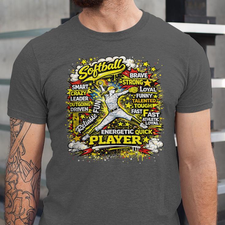 Softball Pitcher Best Traits Brave Retro Pop Comic Book Art Unisex Jersey T-Shirt