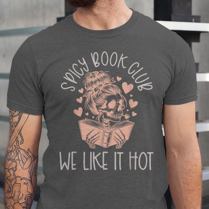Spicy Book Club Dark Romance Reader Spicy Bookish Skeleton Unisex Jersey T-Shirt