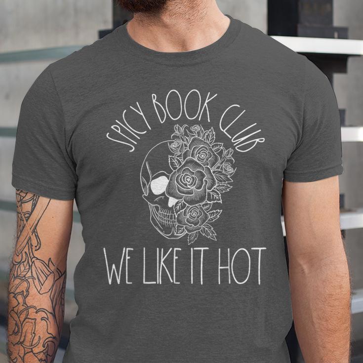 Spicy Book Club Women Dark Romance Lover Bookish Skeleton Unisex Jersey T-Shirt