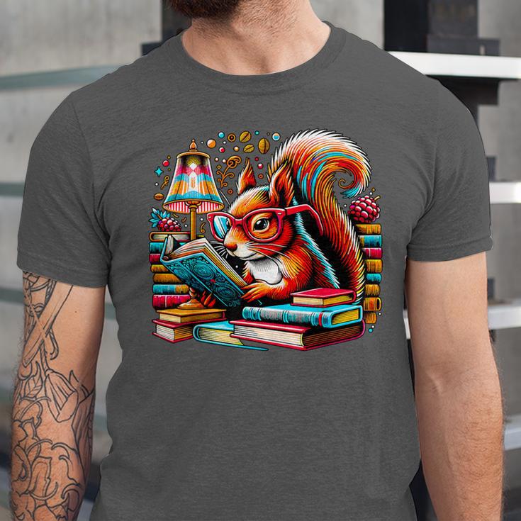 Squirrel Reading a Book Lover Bookworm Unisex Jersey T-Shirt