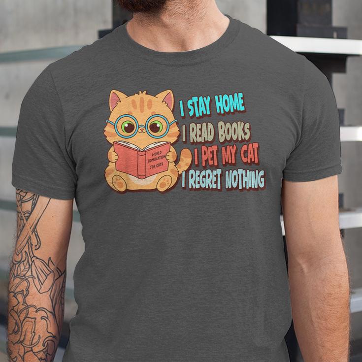 Stay Home Read Books Pet My Cat Regret Nothing Cats Book Unisex Jersey T-Shirt Stay Home Read Books Pet My Cat Regret Nothing Cats Book Unisex Jersey T-Shirt