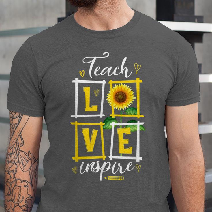 Sunflower Teach Love Inspire Cool Graduation Teacher School Unisex Jersey T-Shirt