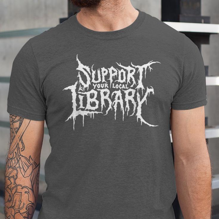 Support Your Local Library Horror Bookworm Unisex Jersey T-Shirt