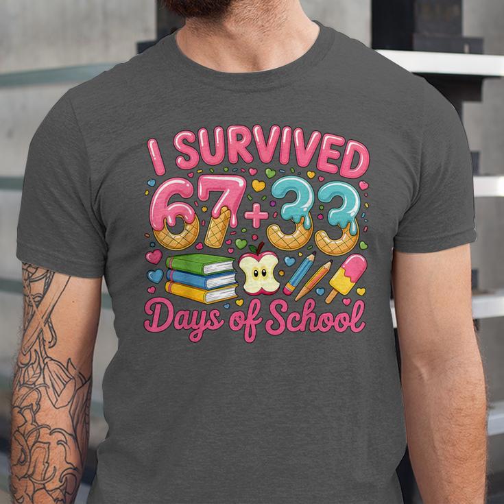 Survived 67 Days Of School Ice Cream Drip Apple Pencil Book Unisex Jersey T-Shirt