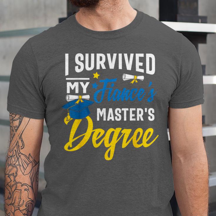 i Survived My Fiance's Masters Degree Graduation Gifts Unisex Jersey T-Shirt