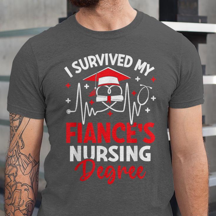 i Survived My Fiance's Nursing Degree Graduation Gifts Unisex Jersey T-Shirt