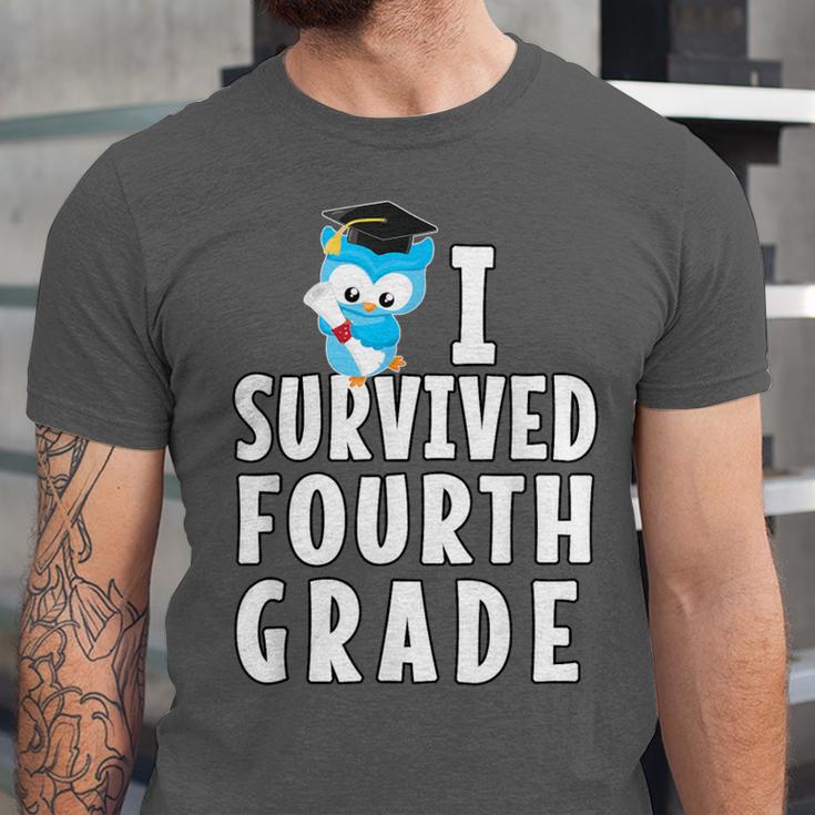 I Survived Fourth Grade Graduation Kids Owl Grad Unisex Jersey T-Shirt