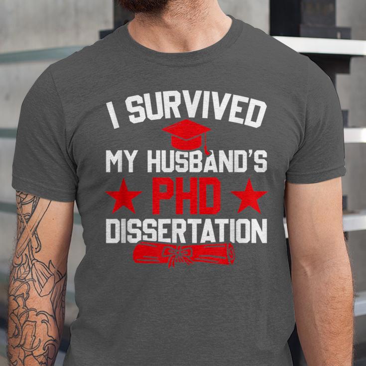 I Survived My Husband's PHD Dissertation Graduation Unisex Jersey T-Shirt