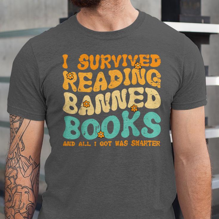 I Survived Reading Banned Books Read Librarian Men Women Unisex Jersey T-Shirt