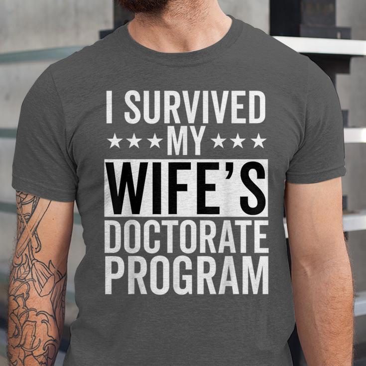 i Survived My Wife Doctorate Program PHD Wife Graduation Unisex Jersey T-Shirt