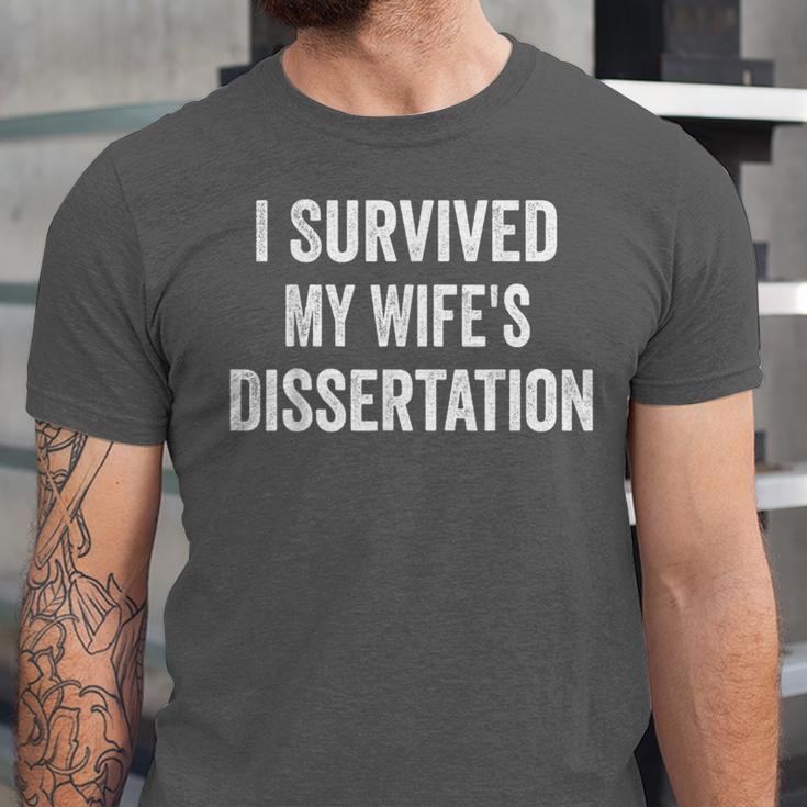 I Survived My Wife's Dissertation PhD Graduation Unisex Jersey T-Shirt