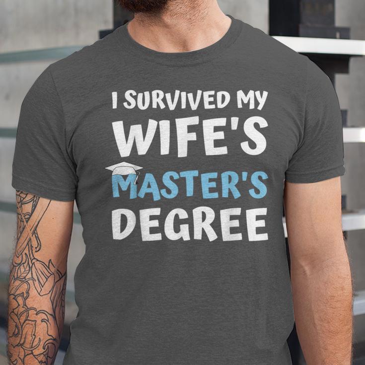 i Survived My Wifes Masters Degree MBA College Graduation Unisex Jersey T-Shirt