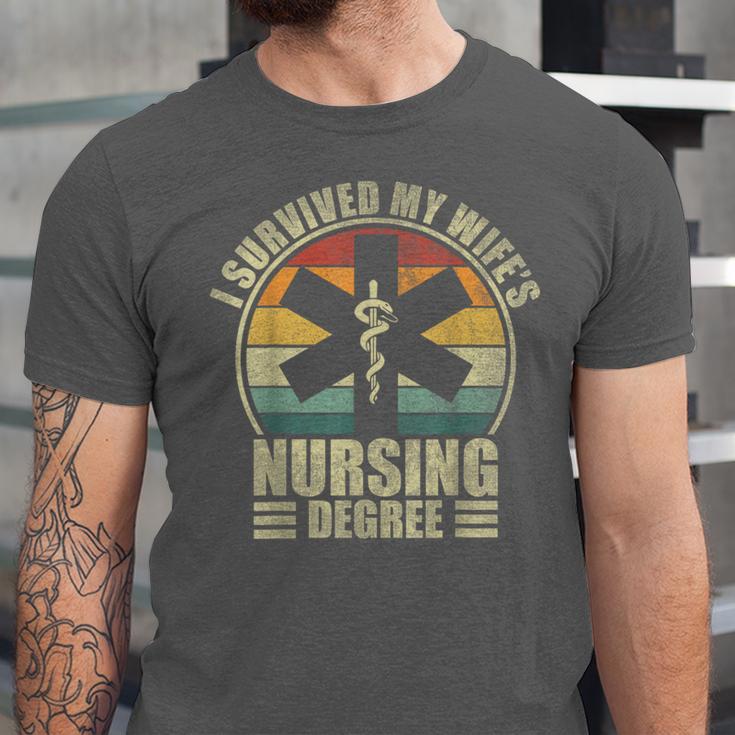 I Survived My Wife's Nursing Degree Nursing Graduation Unisex Jersey T-Shirt