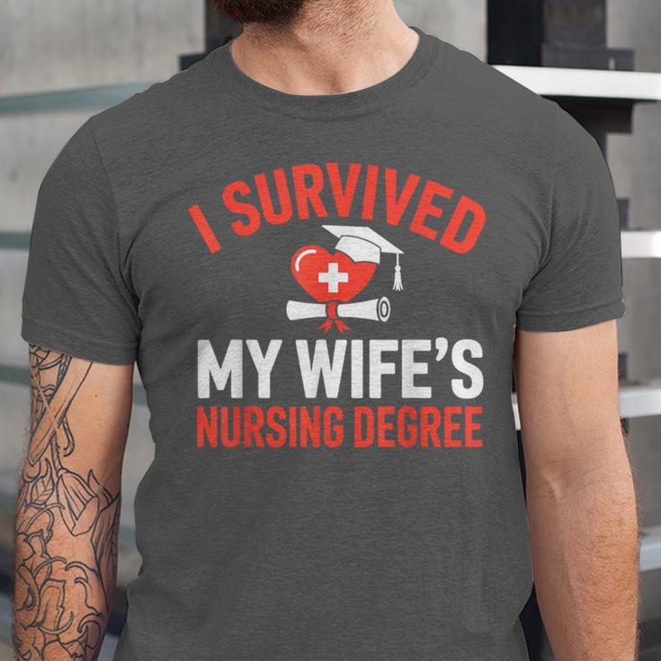 I Survived My Wife's Nursing Degree Rn Graduation Nurse Unisex Jersey T-Shirt