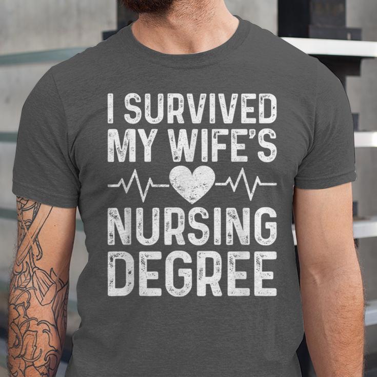 I Survived My Wife's Nursing Degree School Graduation Unisex Jersey T-Shirt