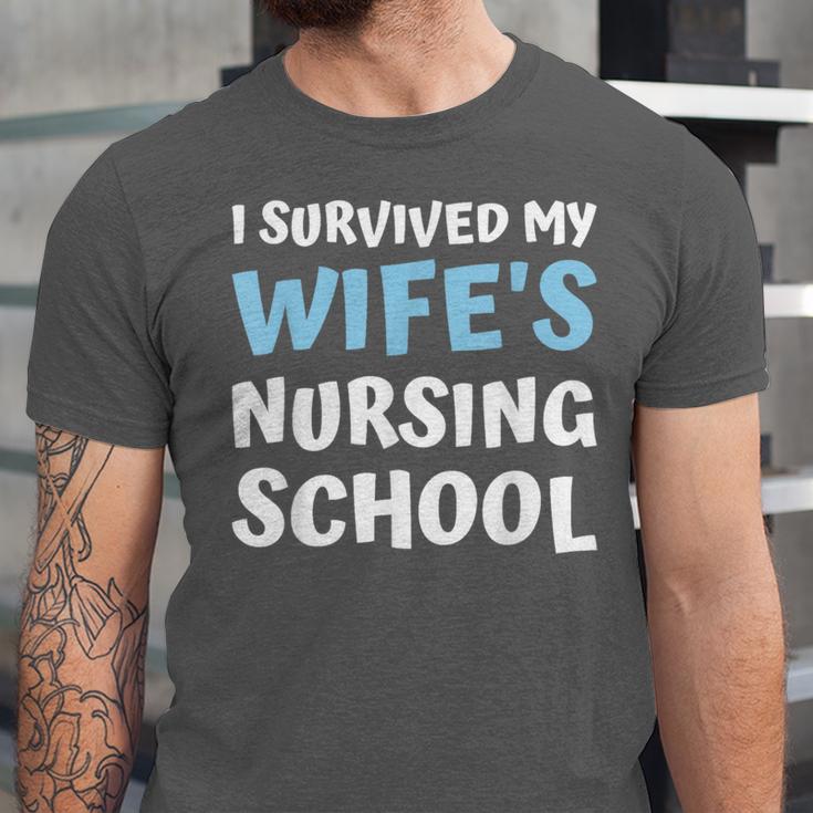 i Survived My Wifes Nursing School Degree Graduation Party Unisex Jersey T-Shirt