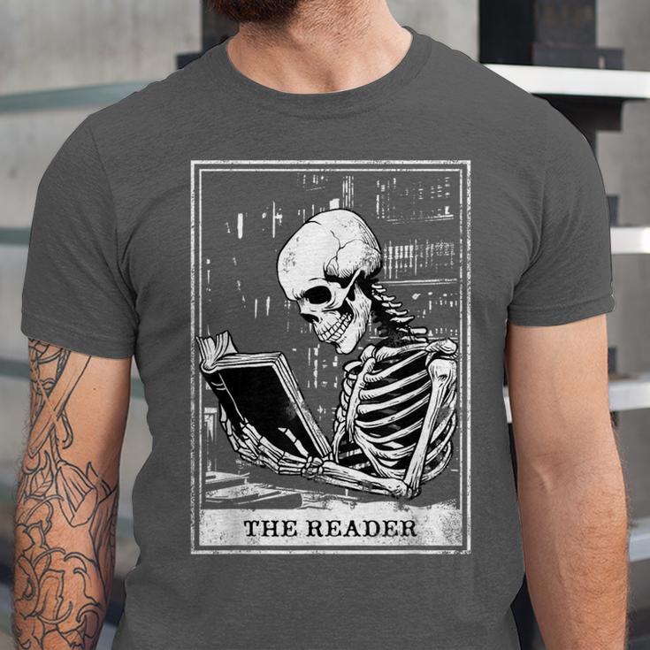 Tarot Card Shirt The Reader Tarot Skeleton Reading Book Unisex Jersey T-Shirt