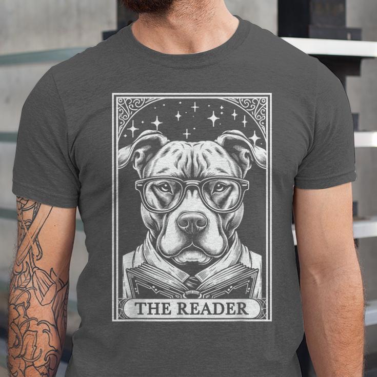 Tarot Card Vintage Pit Bull Pittie Dog Book Lover The Reader Unisex Jersey T-Shirt