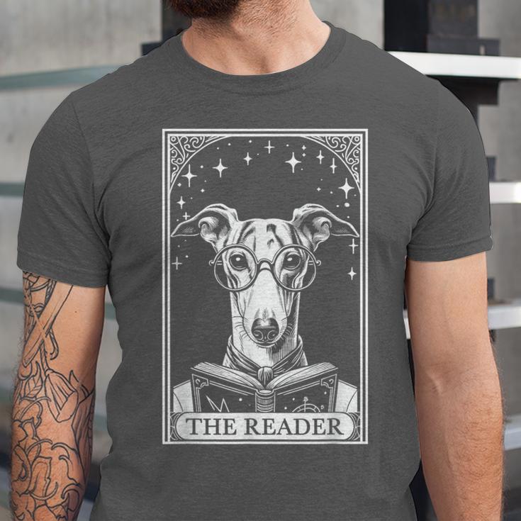Tarot Card Vintage Whippet Dog Book Lover The Reader Unisex Jersey T-Shirt
