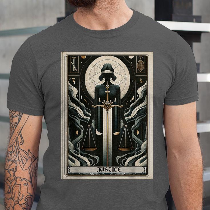 Tarot Cards Guide Book Esoteric Mysticism Clothing Tarot Card Justice Unisex Jersey T-Shirt