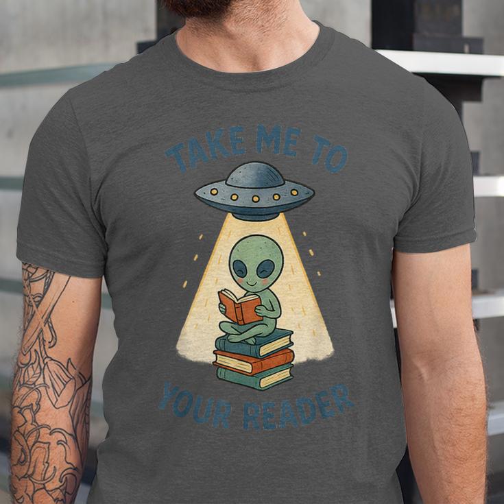 Teacher Alien Books UFO Reading Take Me To Your Reader Unisex Jersey T-Shirt
