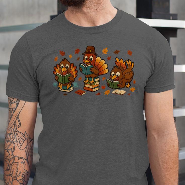 Teacher Fall Thanksgiving Turkey Reading Books Lovers Unisex Jersey T-Shirt