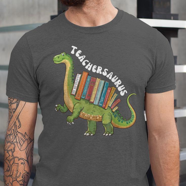 Teachersaurus Dinosaur Teachers Dino Reading Book Librarian Unisex Jersey T-Shirt
