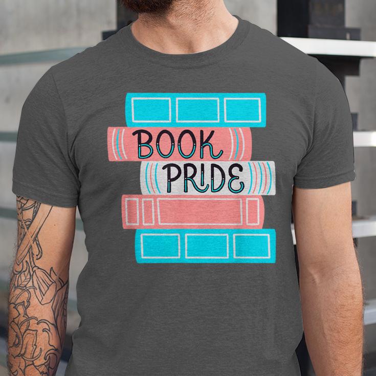 Threadless Grey Sky Chai Trans Book Pride Graphic Unisex Jersey T-Shirt