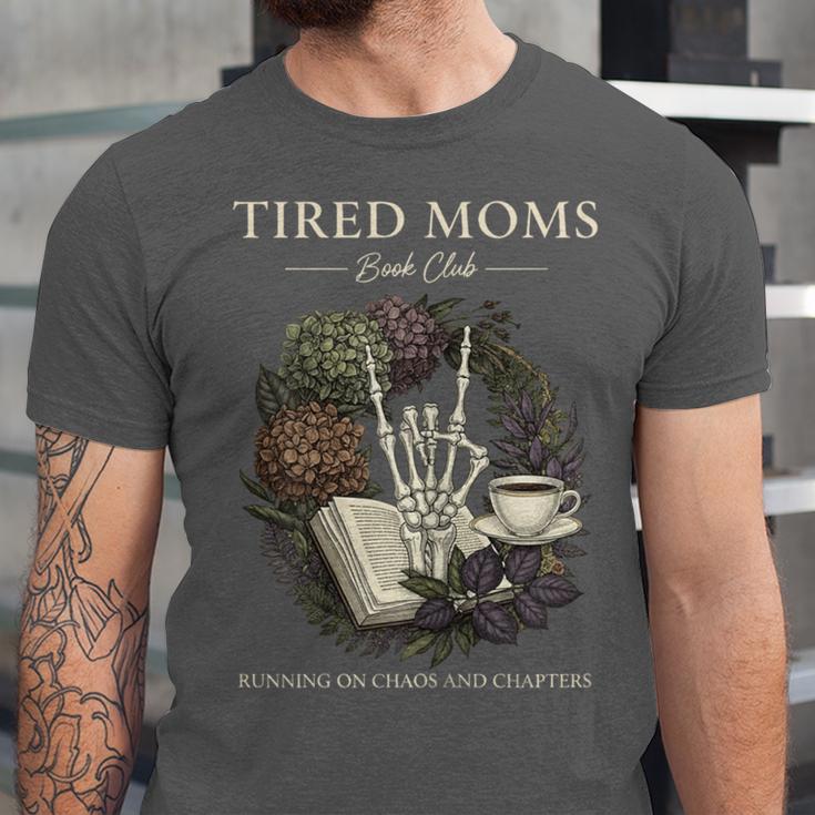 Tired Moms Book Club Dark Floral Coffee Skeleton Unisex Jersey T-Shirt