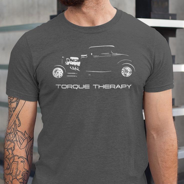 Torque Therapy Automotive Nostalgia Vintage Hotrod Car Unisex Jersey T-Shirt