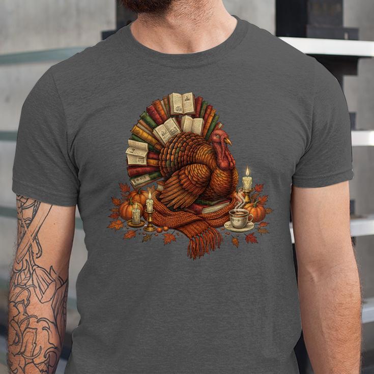 Turkey Reading Books Fall Season Thanksgiving Teacher Book Unisex Jersey T-Shirt
