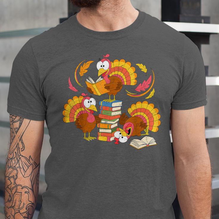 Turkey Reading Books Fall Thanksgiving Teacher Librarian Unisex Jersey T-Shirt Turkey Reading Books Fall Thanksgiving Teacher Librarian Unisex Jersey T-Shirt