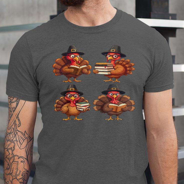 Turkey Reading Books Shirt Thanksgiving Turkey Bookworm Unisex Jersey T-Shirt