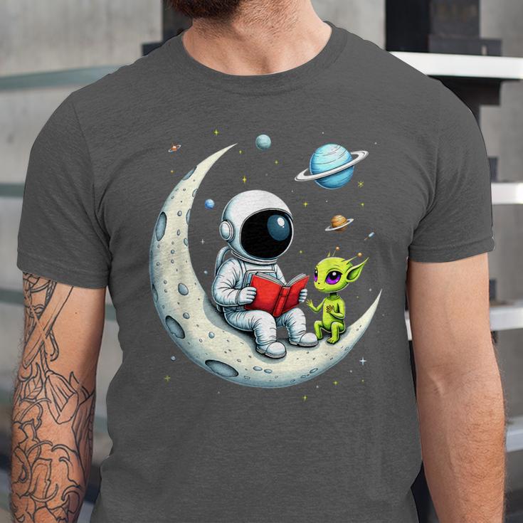 UFO Alien Astronaut Reading Book In Space Unisex Jersey T-Shirt