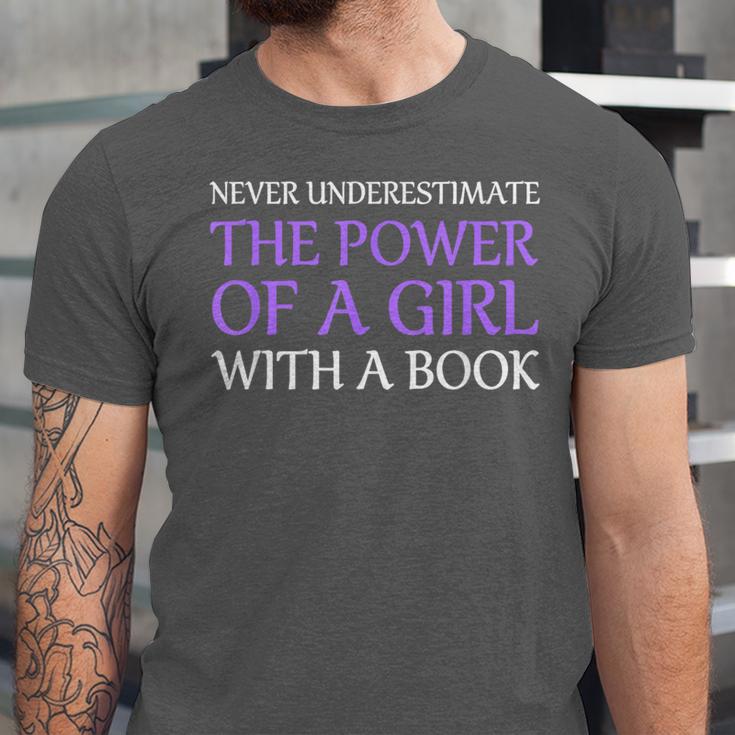 Never Underestimate Girl With A Book Women Inspiration Quote Unisex Jersey T-Shirt Never Underestimate Girl With A Book Women Inspiration Quote Unisex Jersey T-Shirt