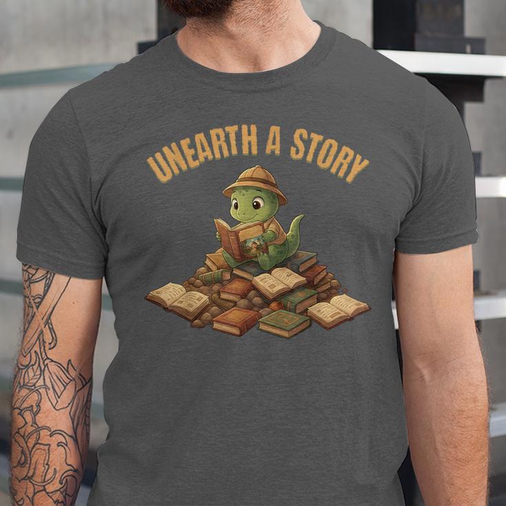Unearth a Story Dinosaur Reading Books Summer 2026 Unisex Jersey T-Shirt Unearth a Story Dinosaur Reading Books Summer 2026 Unisex Jersey T-Shirt