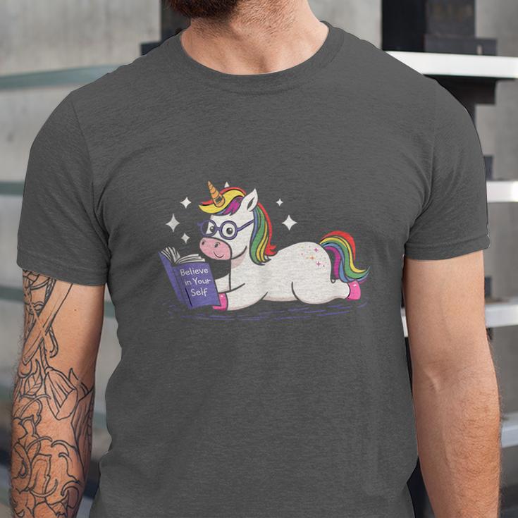 Unicorn Bookworm Believe In Yourself Cute And Inspirational Unisex Jersey T-Shirt Unicorn Bookworm Believe In Yourself Cute And Inspirational Unisex Jersey T-Shirt