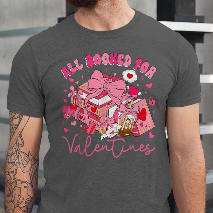Valentine All Booked Book Coffee Coquette Bow Girl Women Unisex Jersey T-Shirt