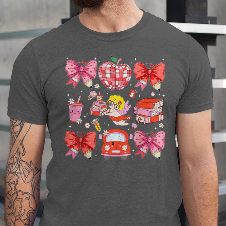 Valentine Cupid Coquette Pink Bow Apple Books Teacher Unisex Jersey T-Shirt Valentine Cupid Coquette Pink Bow Apple Books Teacher Unisex Jersey T-Shirt