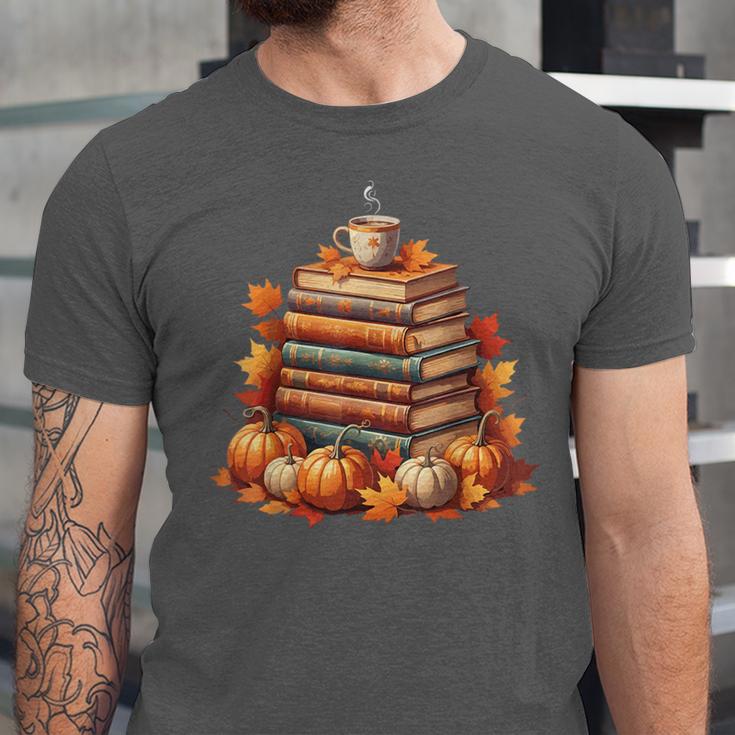 Vintage Autumn Books Pumpkin Coffee Book Lover Reading Unisex Jersey T-Shirt Vintage Autumn Books Pumpkin Coffee Book Lover Reading Unisex Jersey T-Shirt