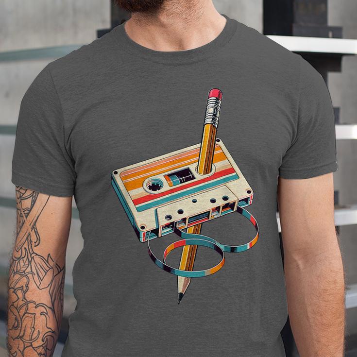 Vintage Cassette Tape And Pencil Nostalgia Party 70s 80s 90s Unisex Jersey T-Shirt Vintage Cassette Tape And Pencil Nostalgia Party 70s 80s 90s Unisex Jersey T-Shirt