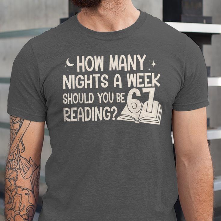 Vintage How Many Nights Reading 67 Meme Book Lover Teacher Unisex Jersey T-Shirt