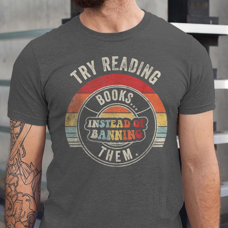 Vintage Try Reading Books Instead Of Banning Them Book Lover Unisex Jersey T-Shirt Vintage Try Reading Books Instead Of Banning Them Book Lover Unisex Jersey T-Shirt