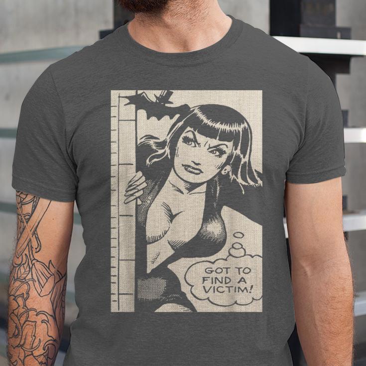 Vintage Vampire Bat Vampire Pin Up Girl Horror Comic Book Unisex Jersey T-Shirt