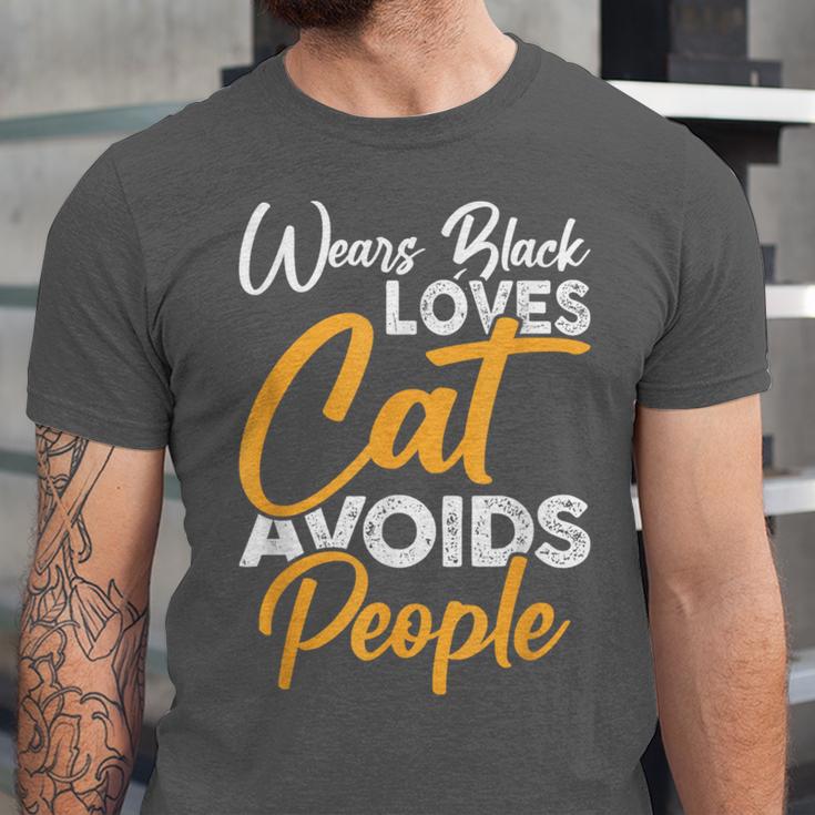 Wears Loves Cats Avoids People I Introvert Unisex Jersey T-Shirt