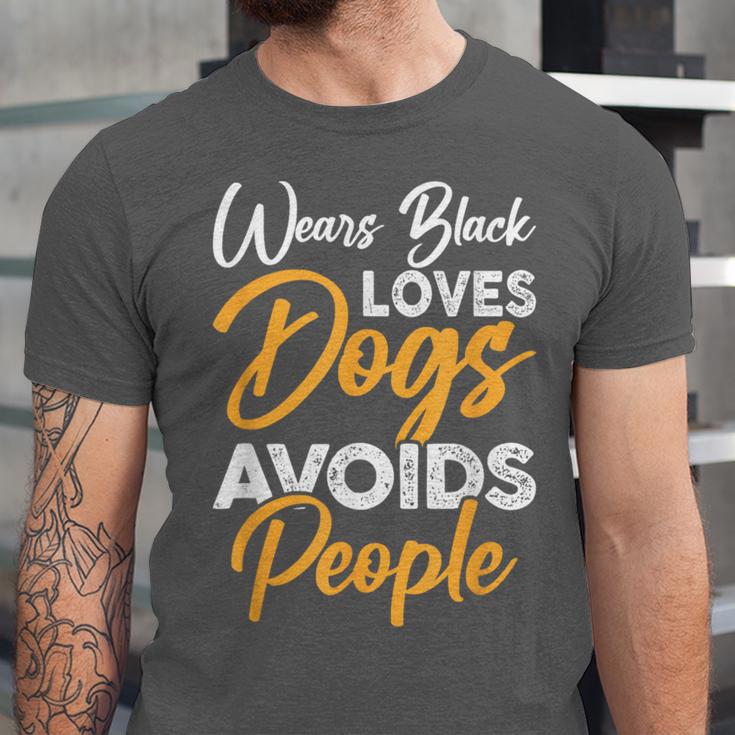 Wears Loves Dogs Avoids People I Introvert Unisex Jersey T-Shirt
